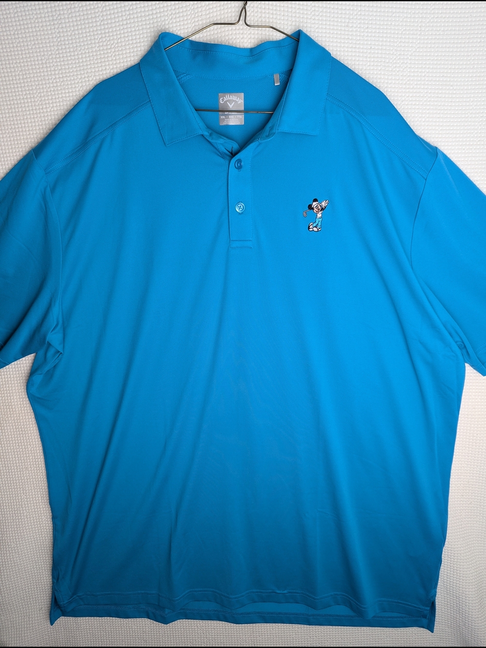 Callaway X Disney Men’s Bright Blue Golf Polo with Embroidered Mickey Golfer XXL